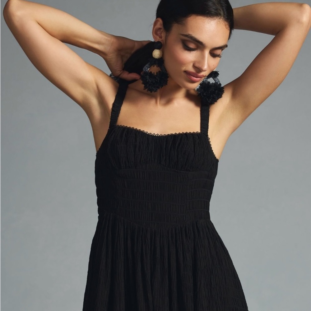 Anthropologie Textured Smocked Midi Dress